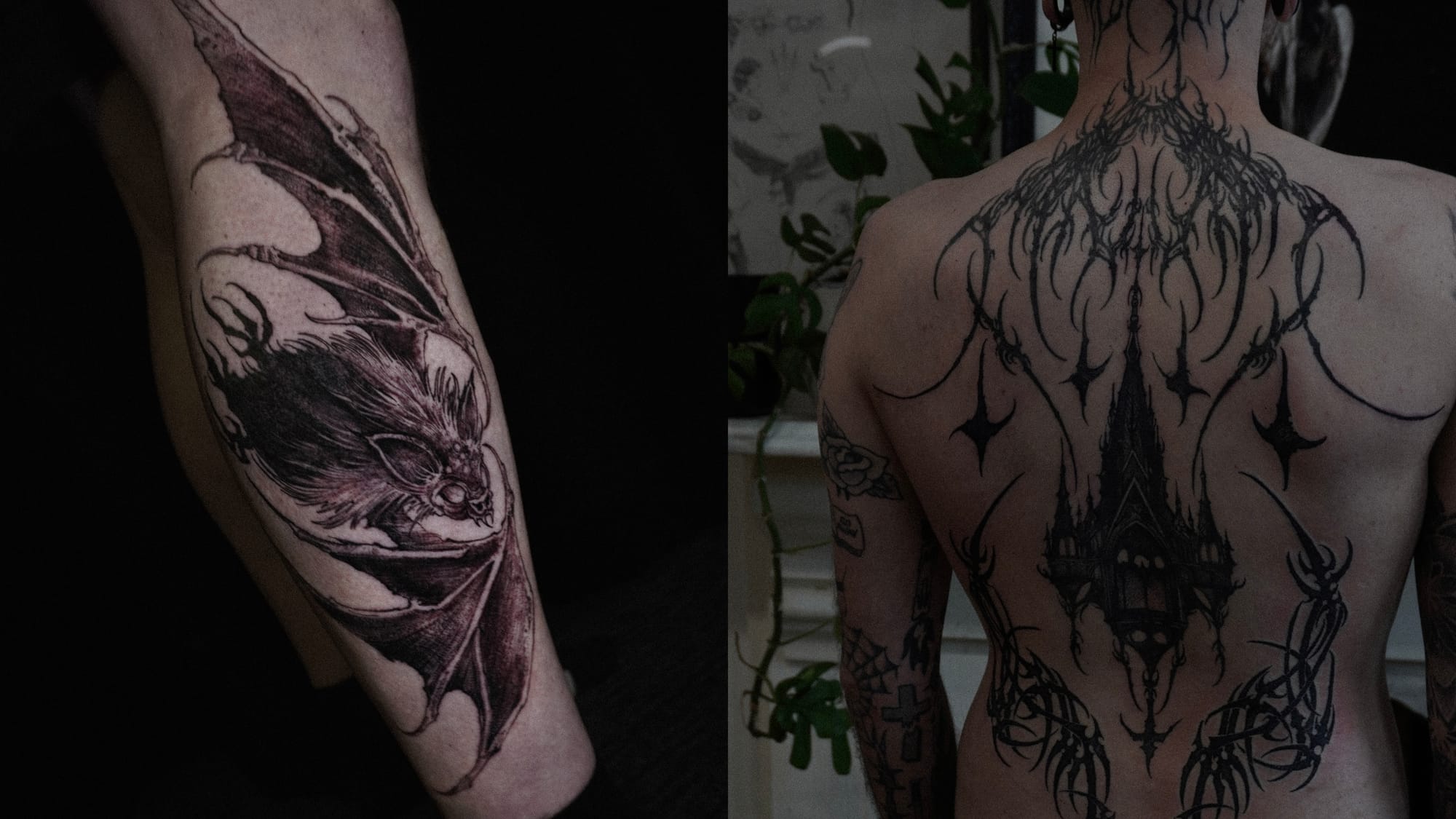 Two more of Celia Dunne's tattoos. Illustrative, dark. Photo: supplied by @celiadunne_tattoos