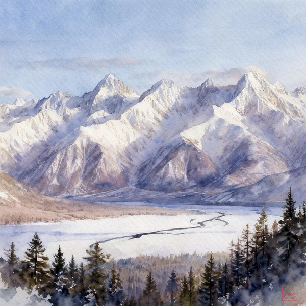 White Peaks Under a Still Sky
