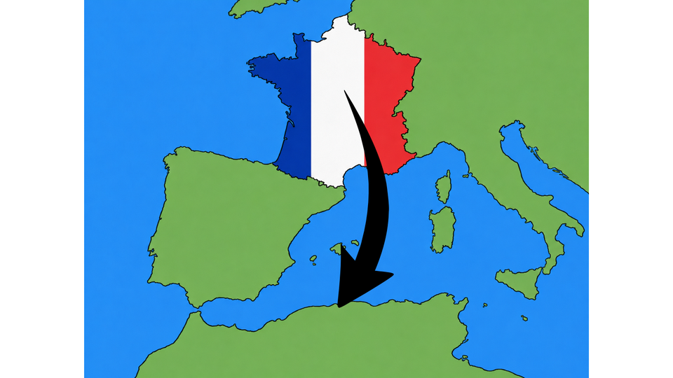 Stylized war map showing France invading Algeria