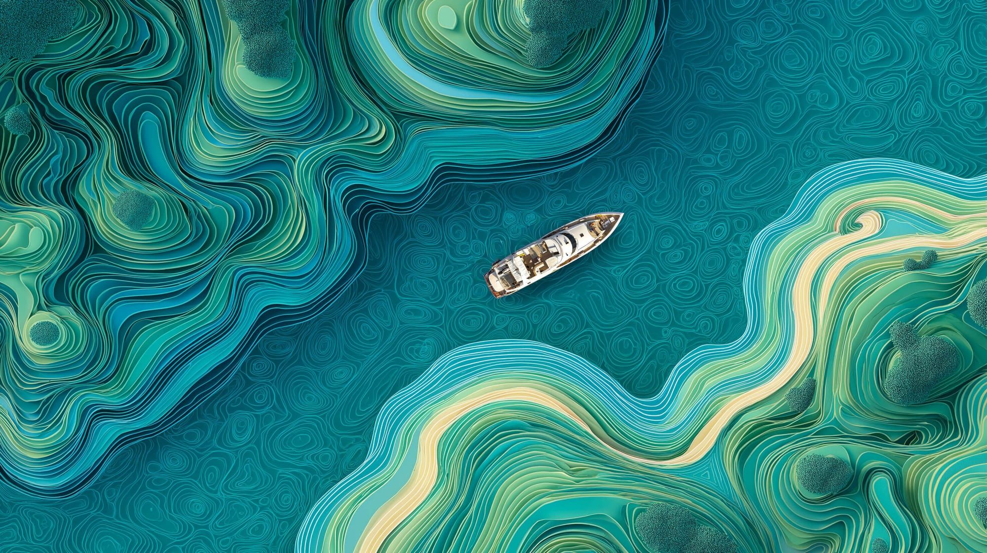 Vista panoramica di uno yacht che naviga in un mare innovativo, creativo e strategico