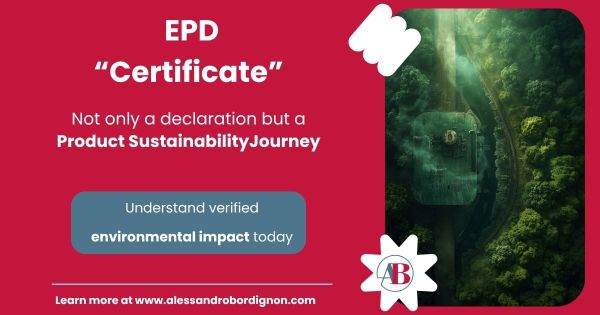 Schema visivo del percorso ambientale di un prodotto industriale immerso nella foresta, articolo sul certificato EPD