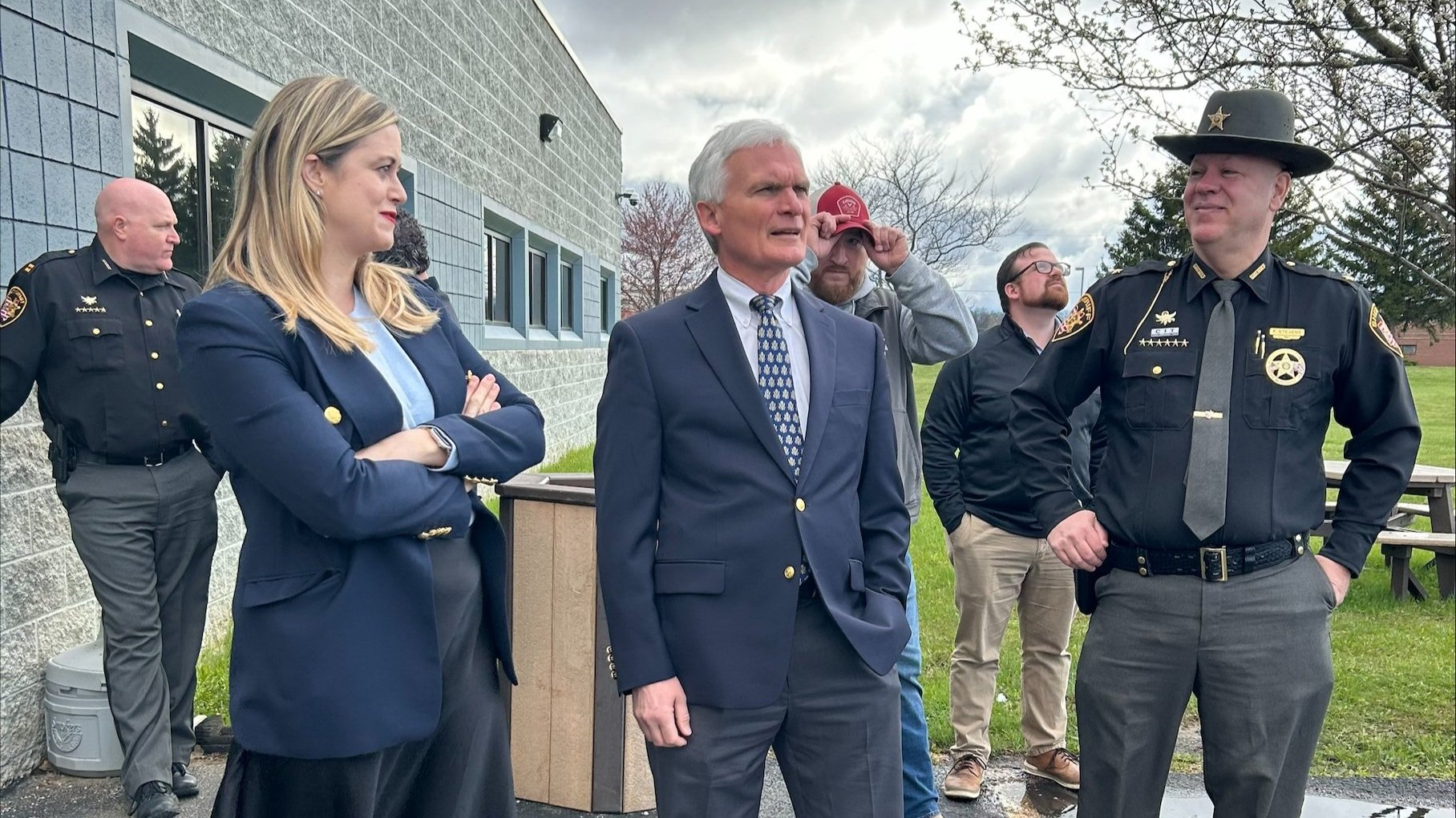  Congressman Bob Latta (OH-5), center, tours one of AT&T’s FirstNet assets, a SatCOLT (satellite cell on light truck), that was requested and deployed in Northwest Ohio due to the anticipated eclipse crowds. He’s joined by AT&T Ohio President Molly Kocour Boyle, left, and Seneca County Sheriff Fredrick W. Stevens, right. 