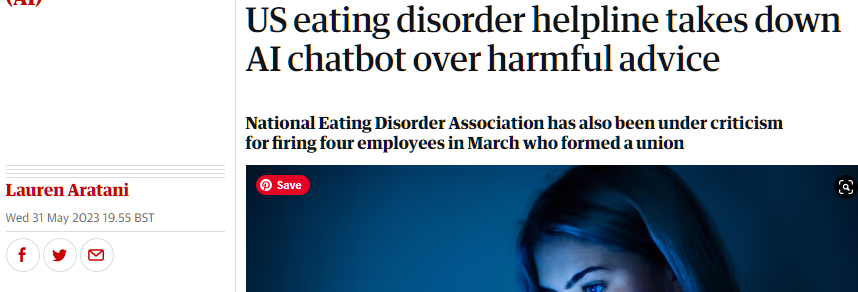 US eating disorder helpline takes down AI chatbot over harmful advice