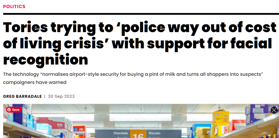 Tories trying to ‘police way out of cost of living crisis’ with support for facial recognition