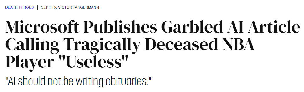 Microsoft Publishes Garbled AI Article Calling Tragically Deceased NBA Player "Useless"