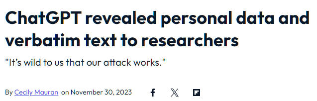 ChatGPT revealed personal data and verbatim text to researchers