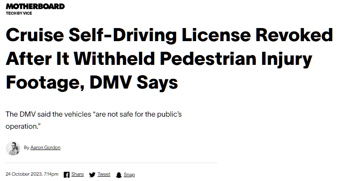 Cruise Self-Driving License Revoked After It Withheld Pedestrian Injury Footage, DMV Says