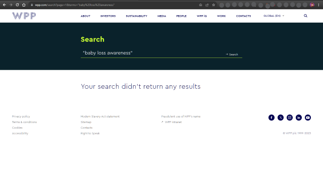 Search of WPP.com for “baby loss awareness” - No results