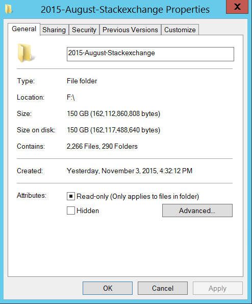 Total size of the extracted data