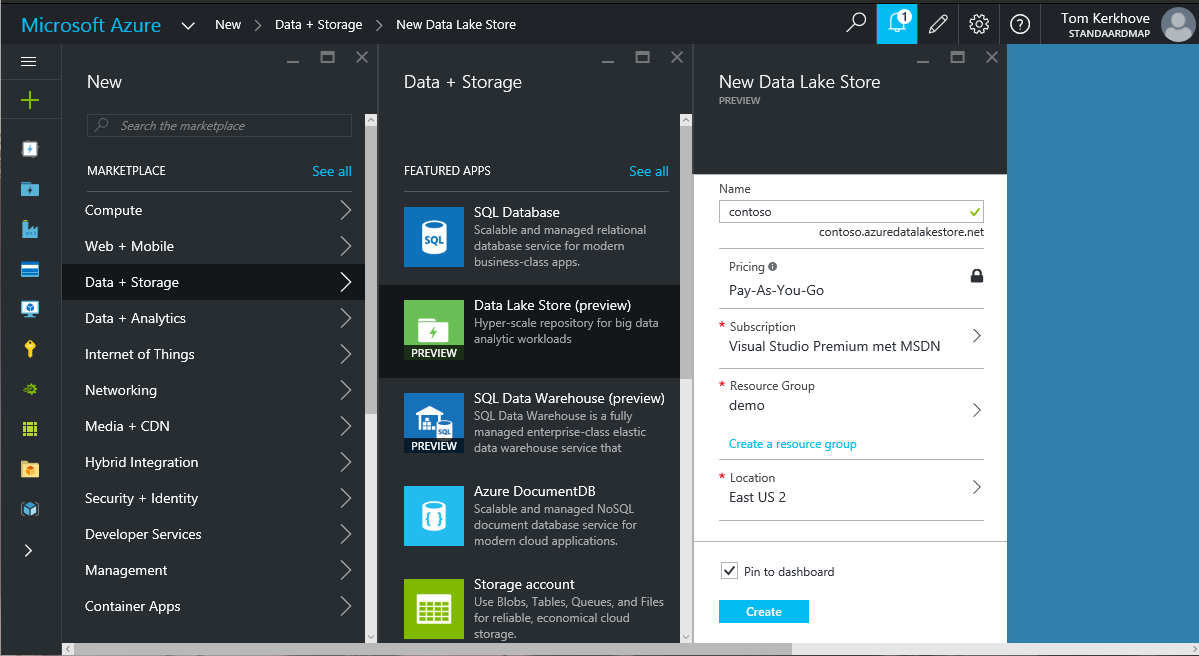 Provisioning a Data Lake Store resource
