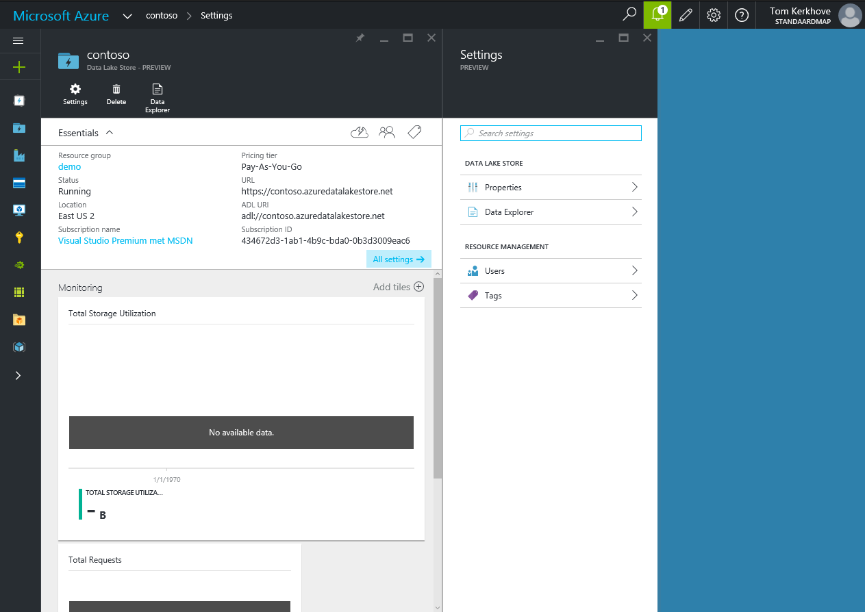 A provisioned Data Lake Store resource