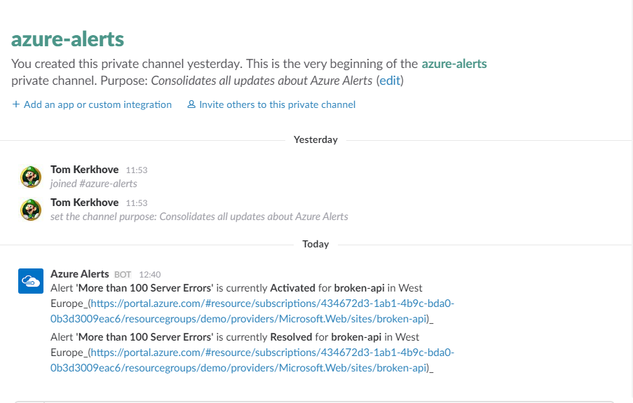 Example of Notifications in Slack