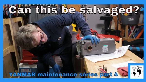 Disassembled Yanmar marine diesel heat exchanger during refit inspection