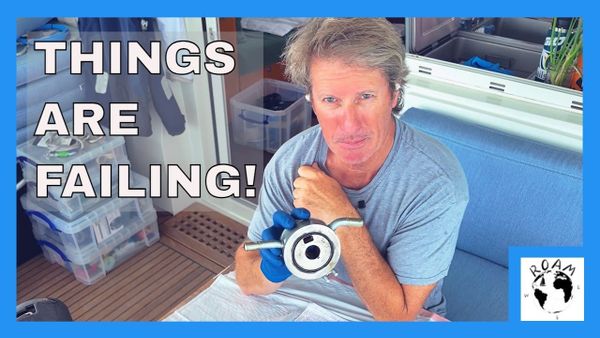 A failed marine engine oil cooler removed for inspection during sailboat shakedown cruise repairs.