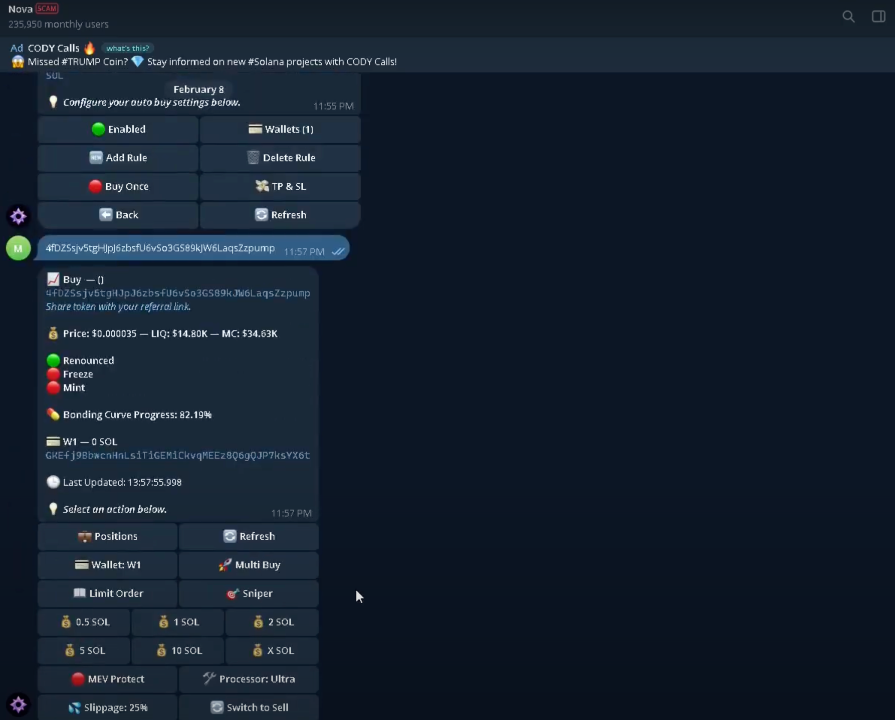 Nova Click telegram bot screenshot