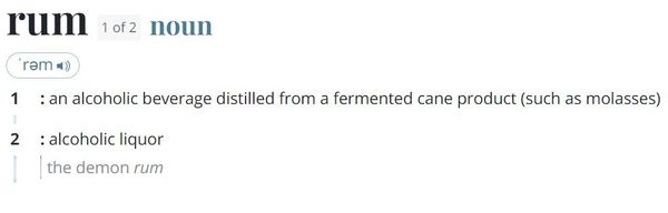Screenshot of Merriam Webster rum definition.