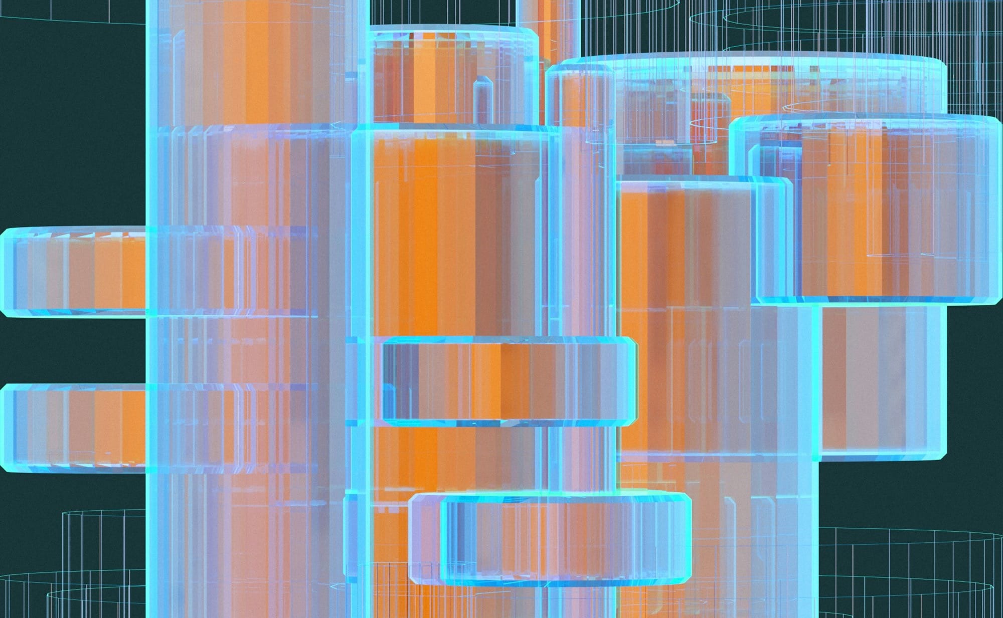 a blue and orange abstract background with lines