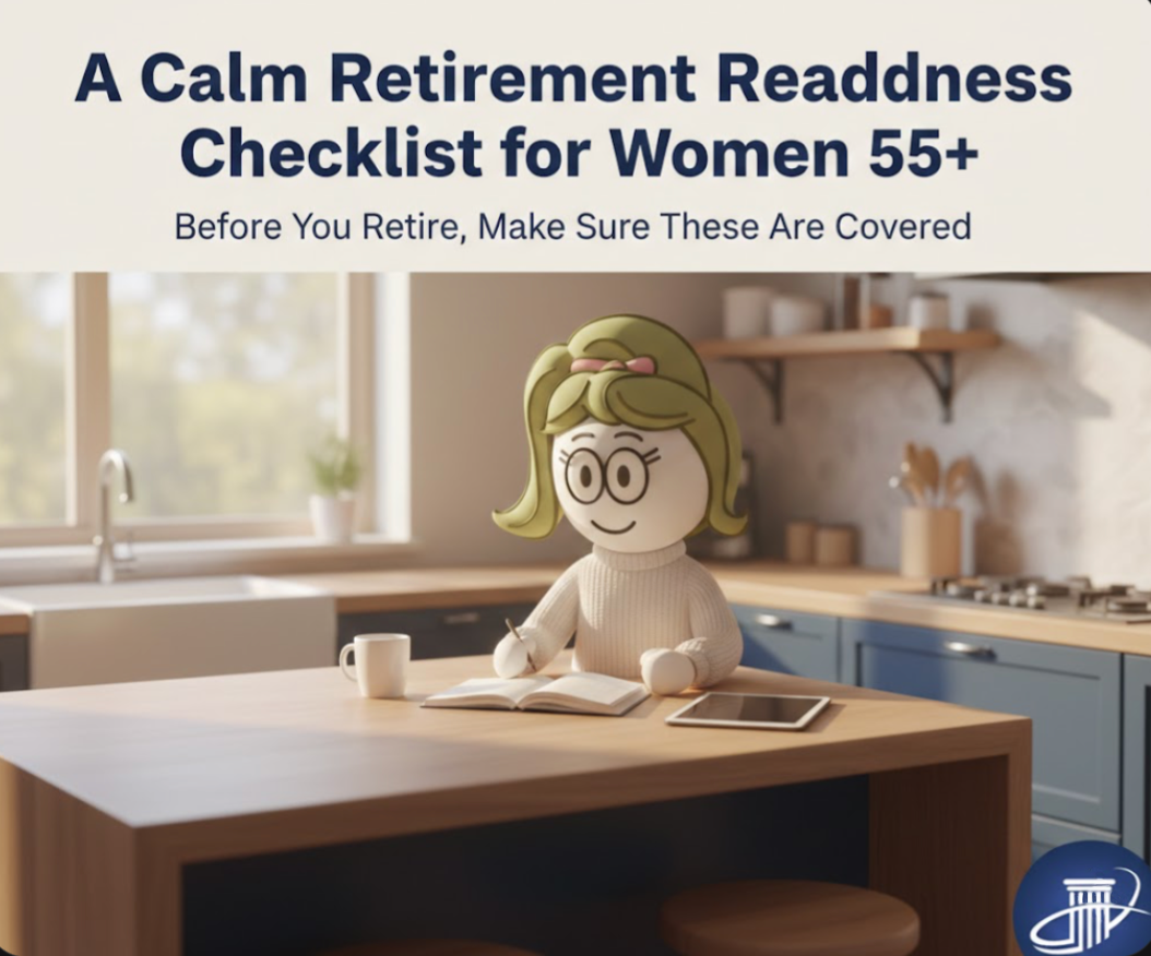 Pinterest pin: Calm retirement readiness checklist for women over 55 with six key questions to assess your preparedness