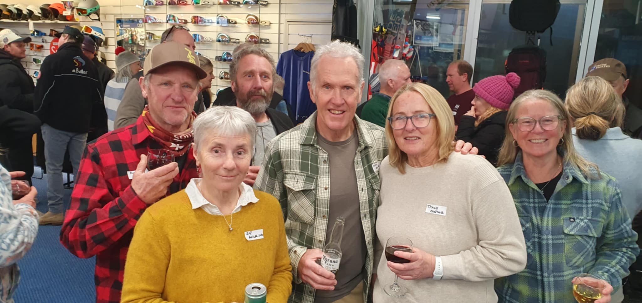 GOOD TIMES: Catching up were (from left) Andy Laidlaw (Ski Patrol), John and Tracey Bellchambers (The Avenue), Tracy Anderson (Collegians).