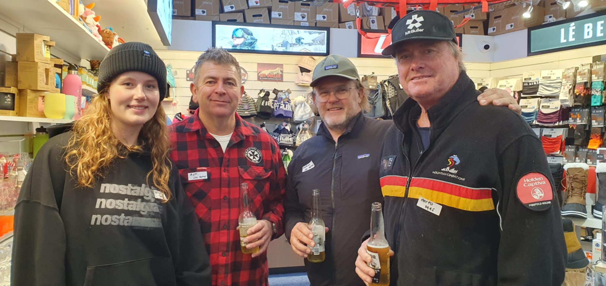 TOGETHER: Milla (Tatry), Ash Adamson (Ski Patrol), Nathan Lyon and Peter Horton (Aggs) catch up.