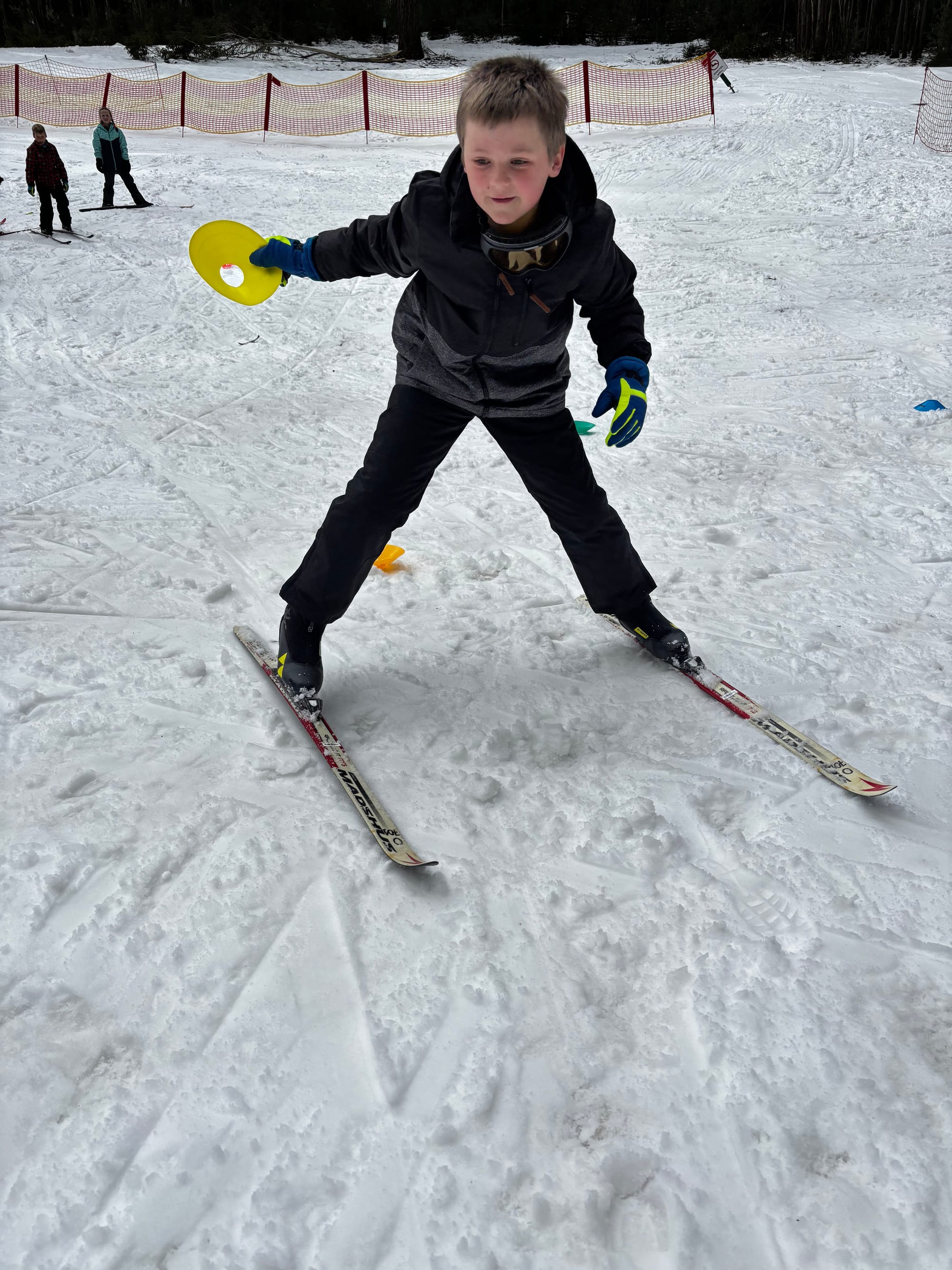 HARD WORK: Levi Corden getting his snow legs, before a day of cross-country skiing.