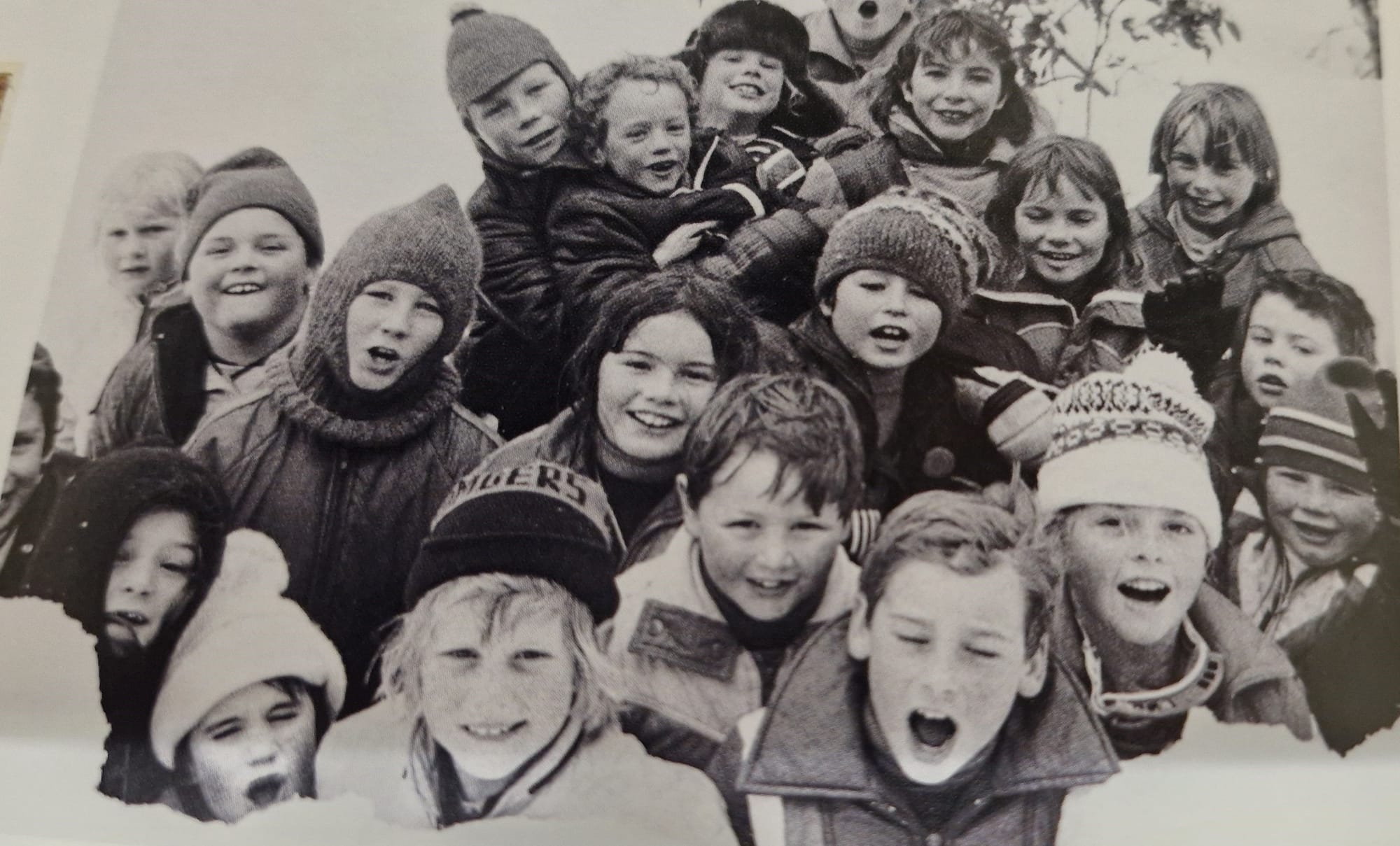 CLASS OF 1965: Students at the Mt Buller primary school in 1965 lined up for a photo shoot for Women's Day magazine - the Duff and Steiner families were ski hire and retailing pioneers on the mountain. The class gathered.