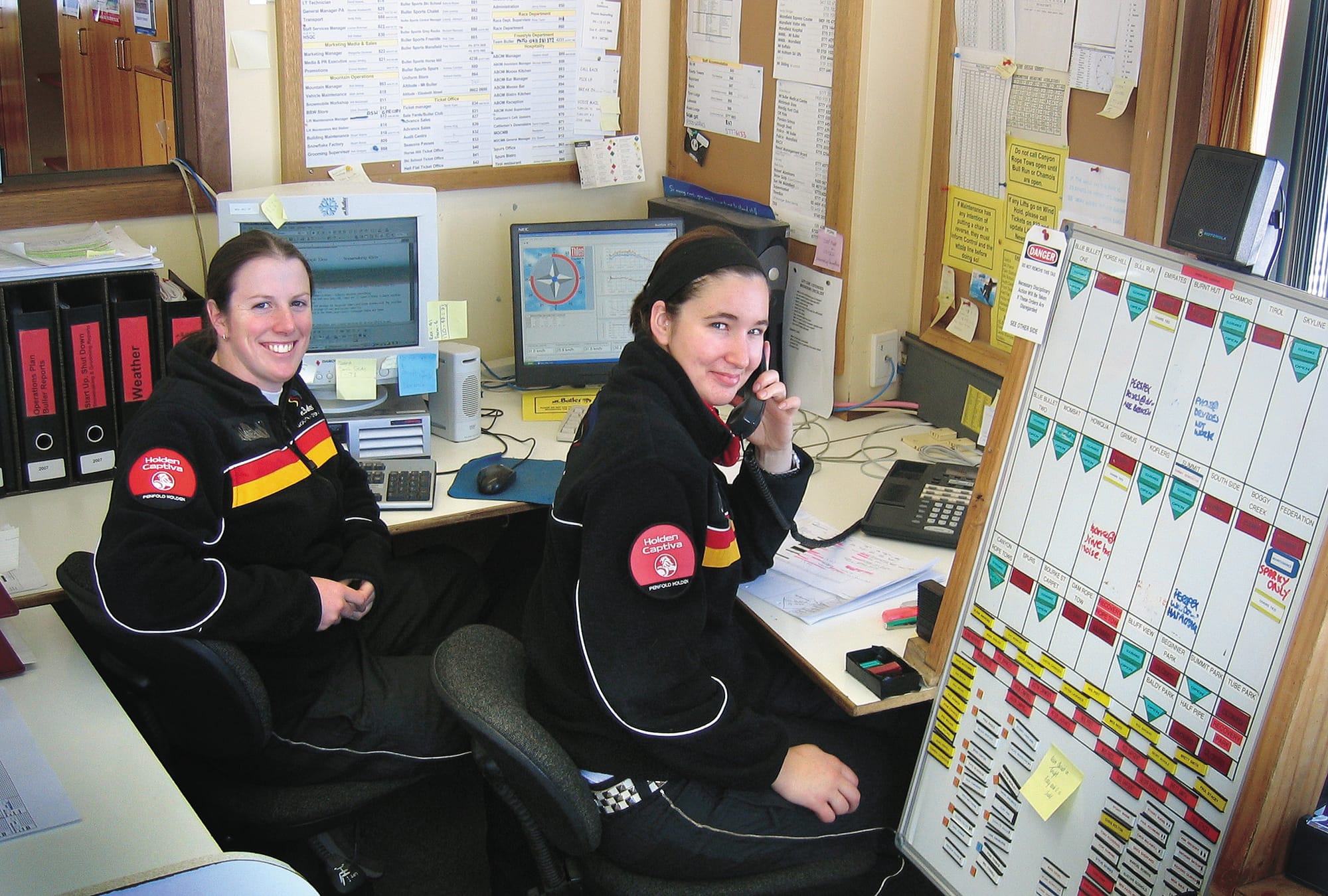 FORMER STAFF REUNION: (from left) Jane Swinburne and Kat James who worked on Buller from 2002 to 2007 in the control centre and mountain operations. 
PHOTO: (C) NAMA/Mark Ashkanasy
