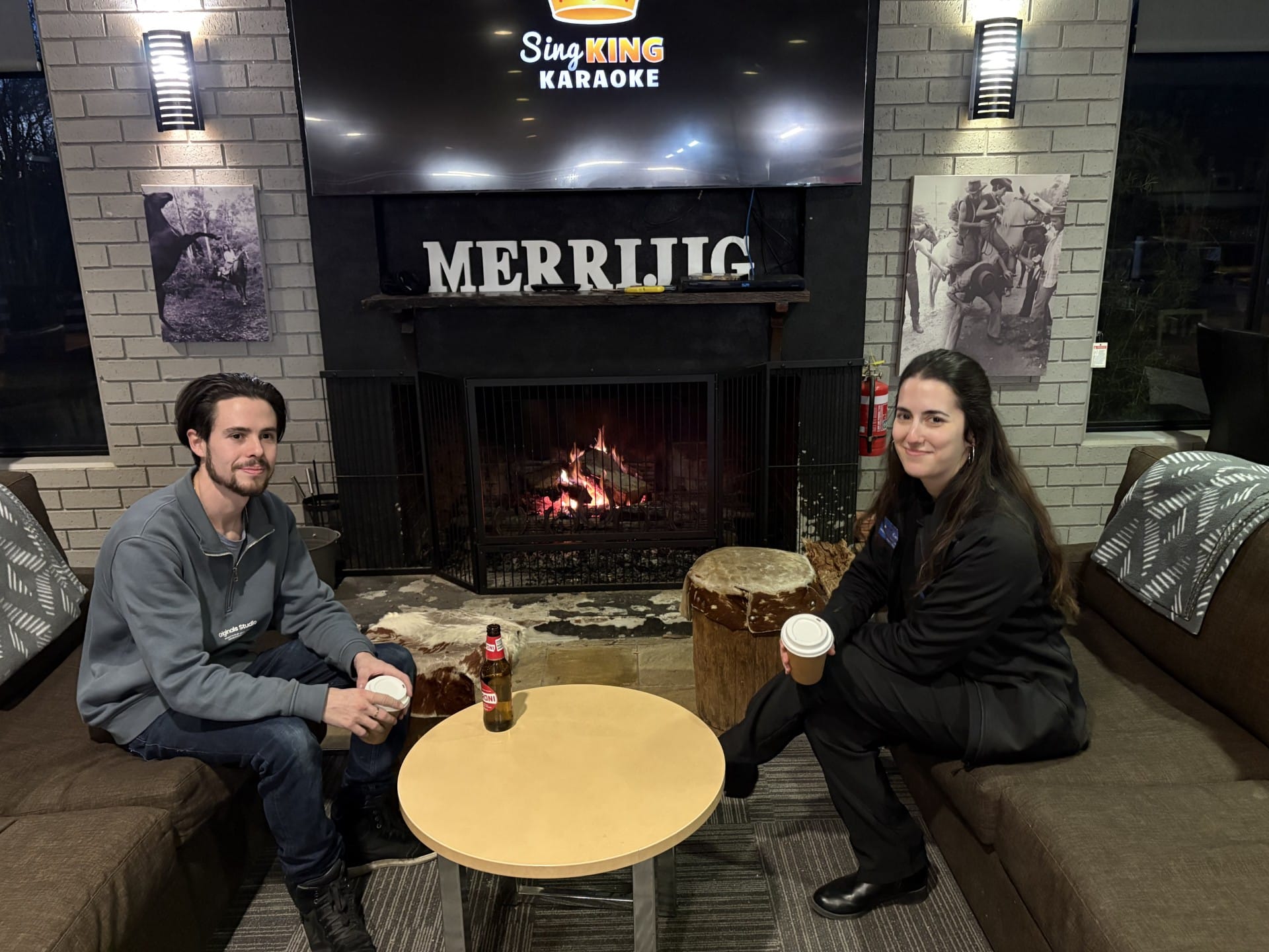 WARM & COSY:  Merrijig Motor Inn's dining  room has a warm log fire to sit by while enjoying a pizza or parma.