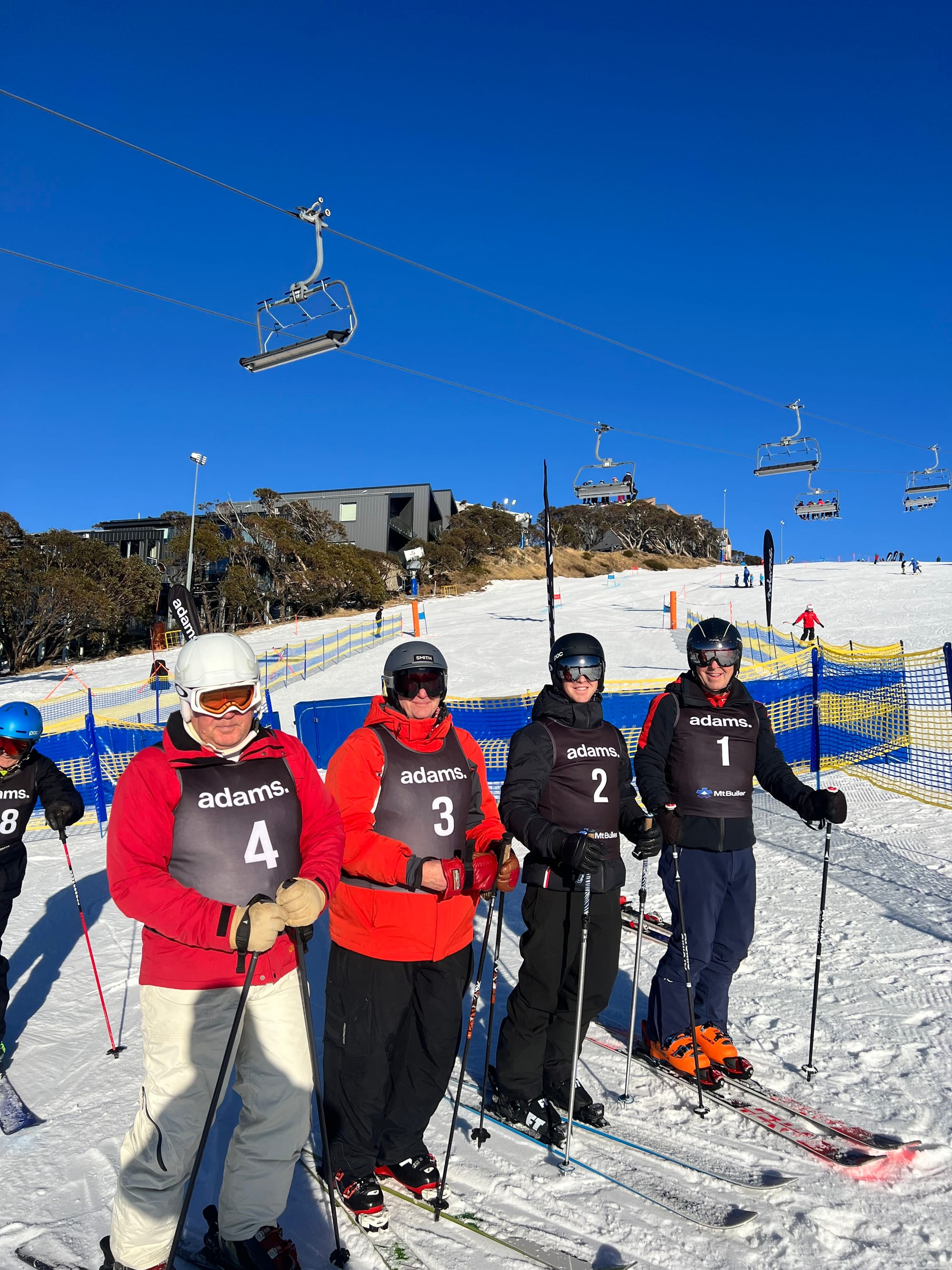 ADAMS SKI & GOLF DAY: Peter Anderson, Searle Batten, Zac Adams, Mark Adams kick off proceedings the following morning.