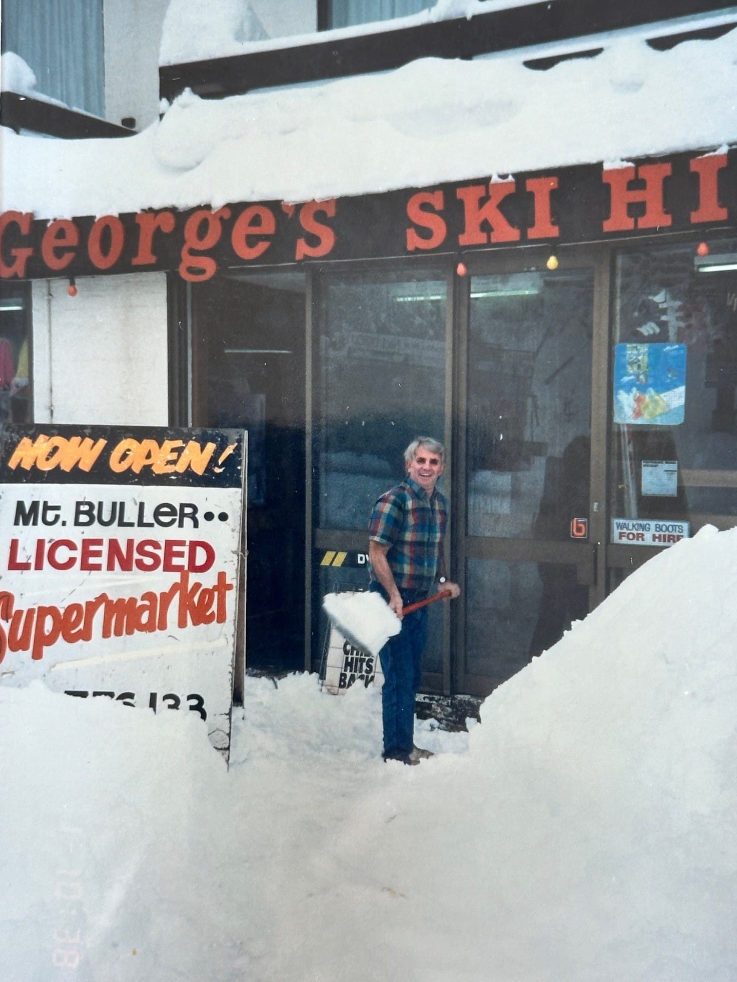 MT BULLER STALWART: George Aivatoglou outside his business during the 1980s. PHOTO: Supplied
