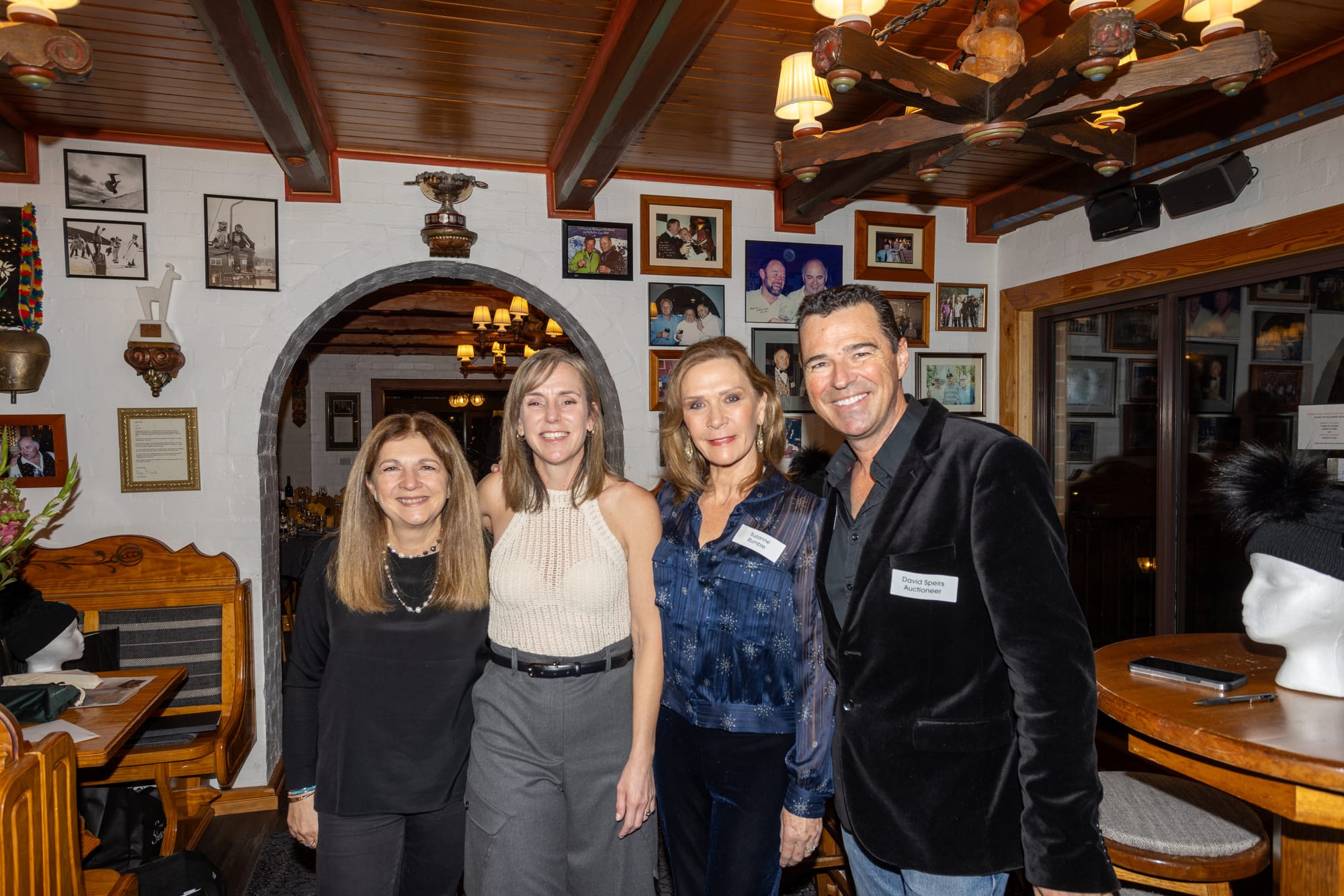 UNITED: Paula McCall (left), Rachel Wadsworth from Multiclass Committee with Suzanne Rumble, Co-founder Snow Sisters and David Speirs, Auctioneer for the night.

