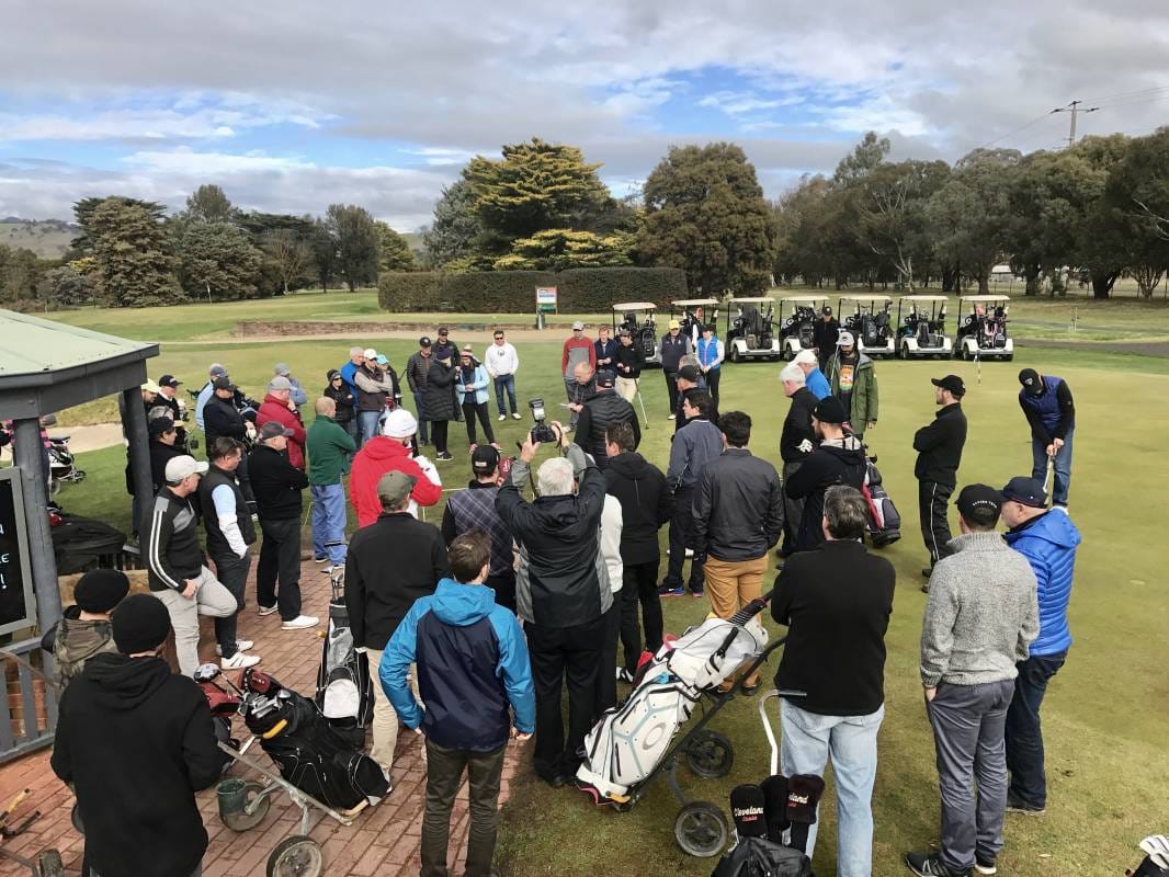 GATHERED: Teams gather at the Mansfield Golf Course for the second part of the fundraising event. 