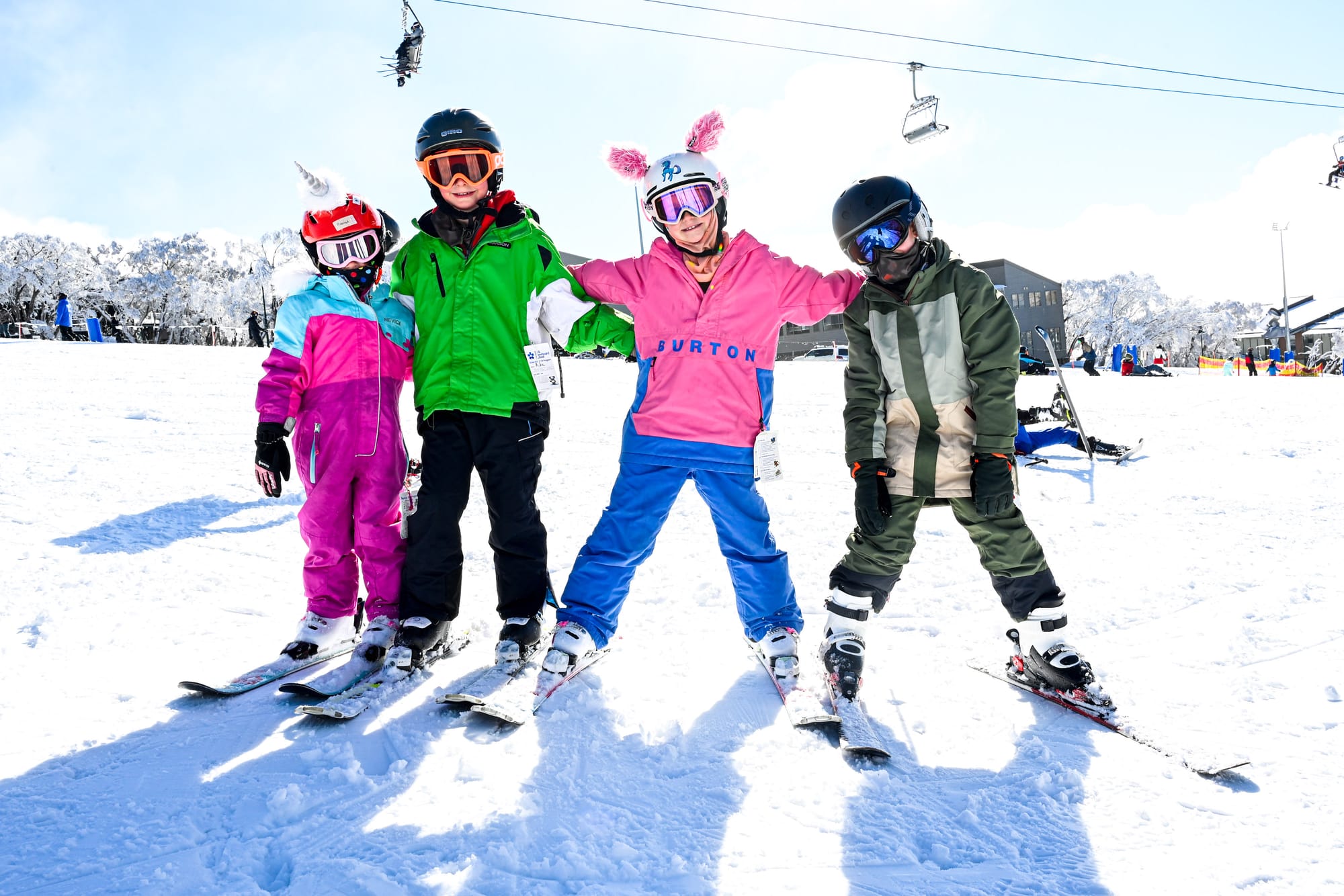 FOURSOME: These four young skiers were having a ball during Kids week with plenty of fresh snow to play with.