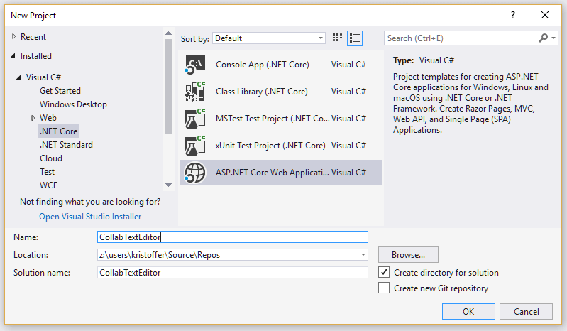 Create .NET Core project