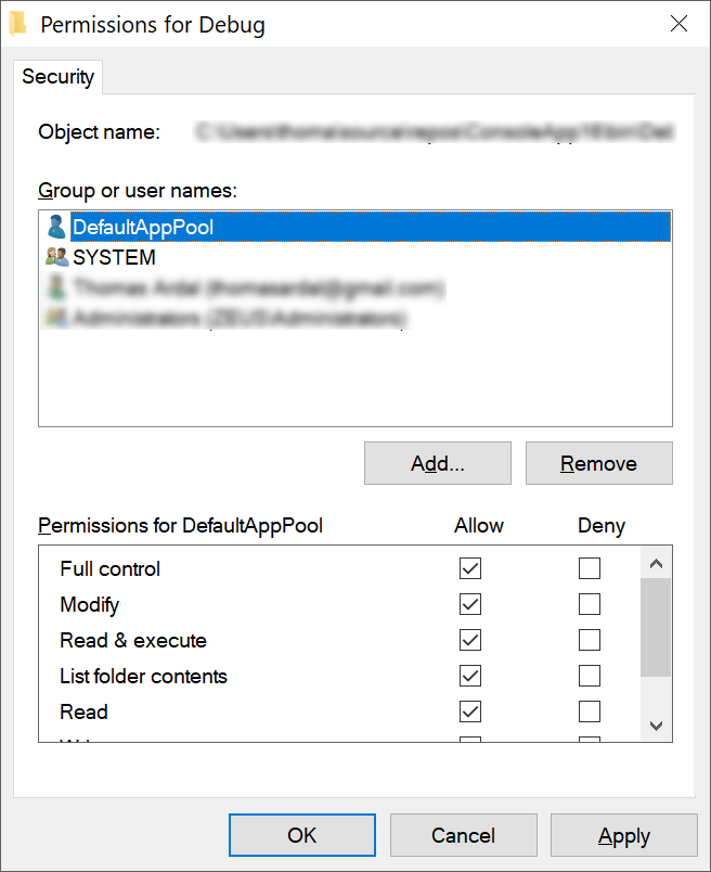 Assign Full control for the new user