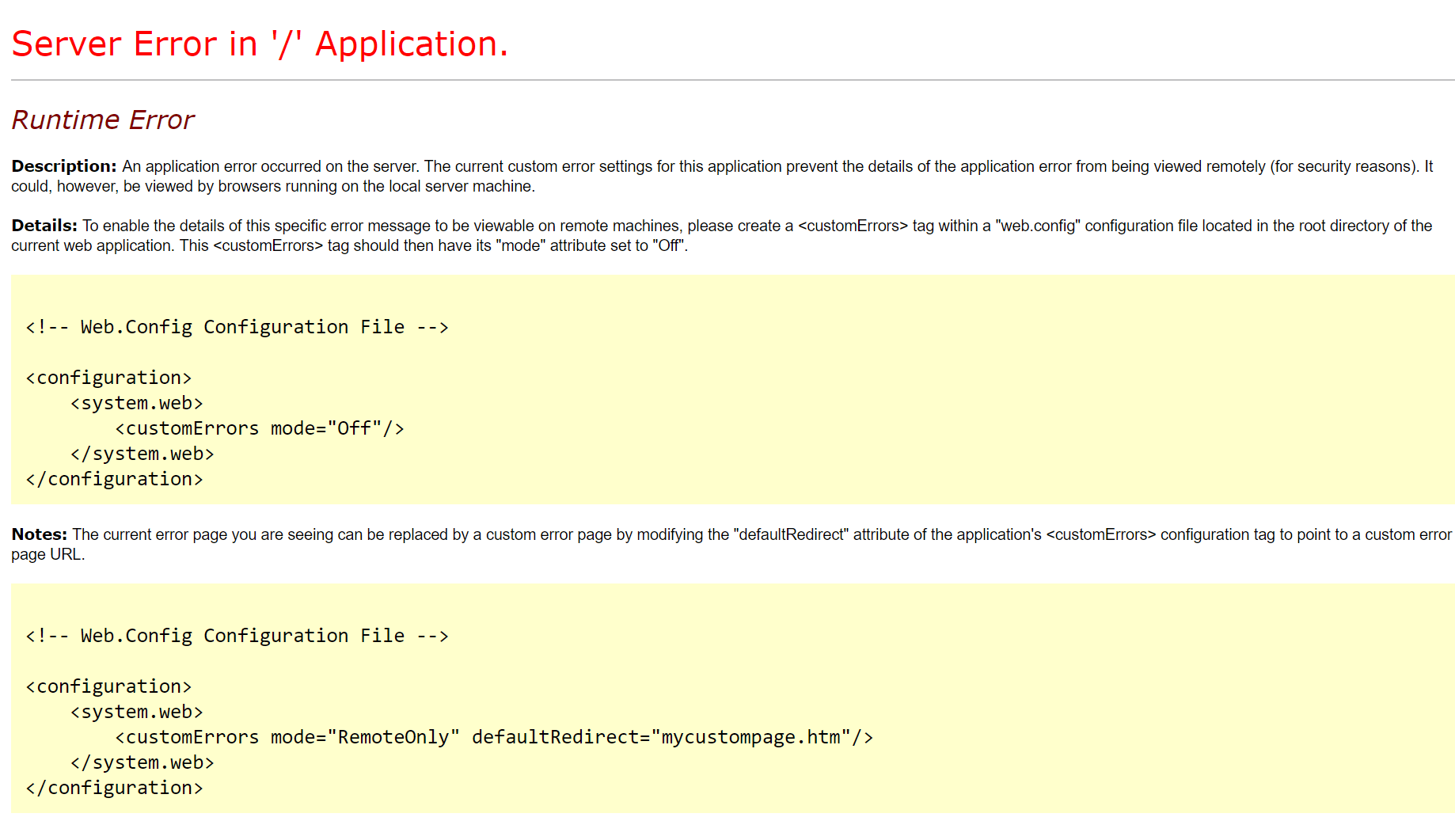 Runtime Error on production