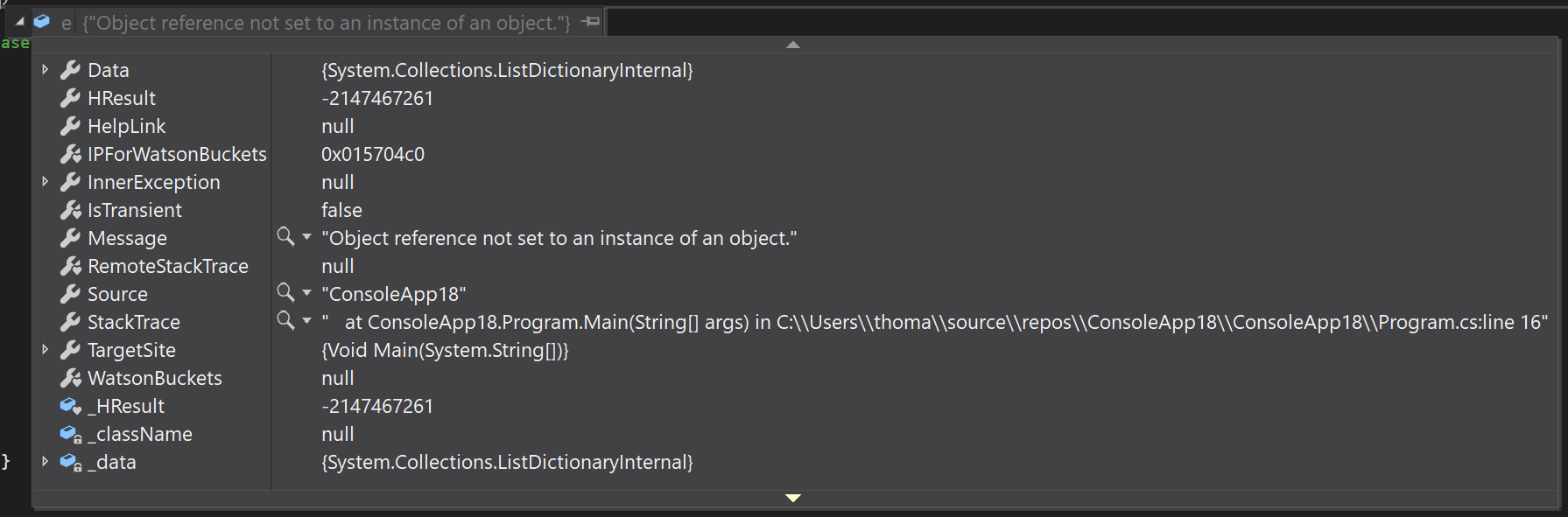 NullReferenceException in Visual Studio