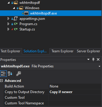 Copy wkhtmltopdf.exe to output