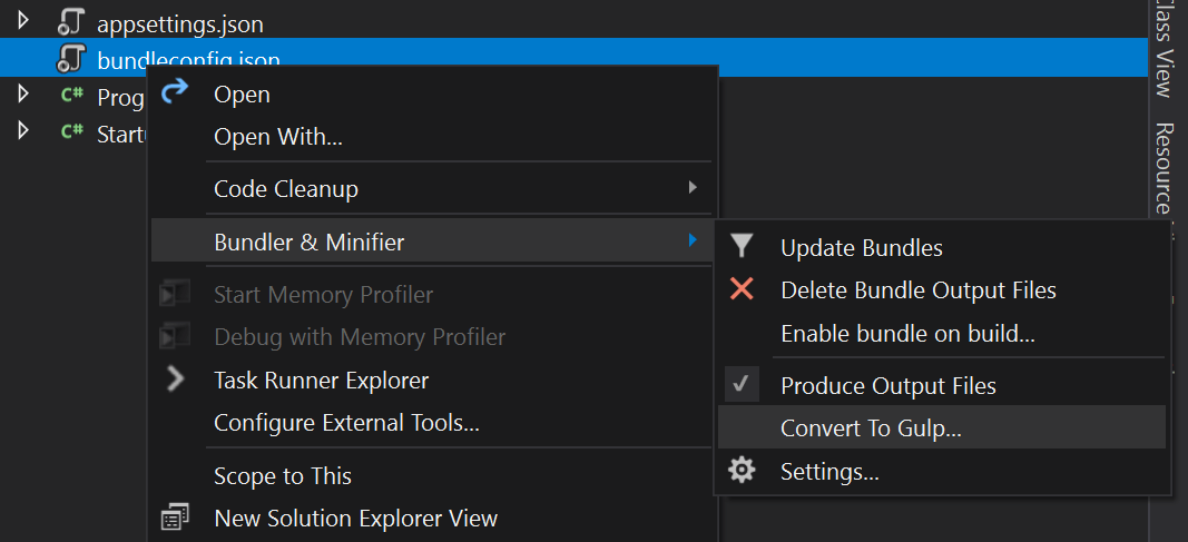 Convert To Gulp in Visual Studio