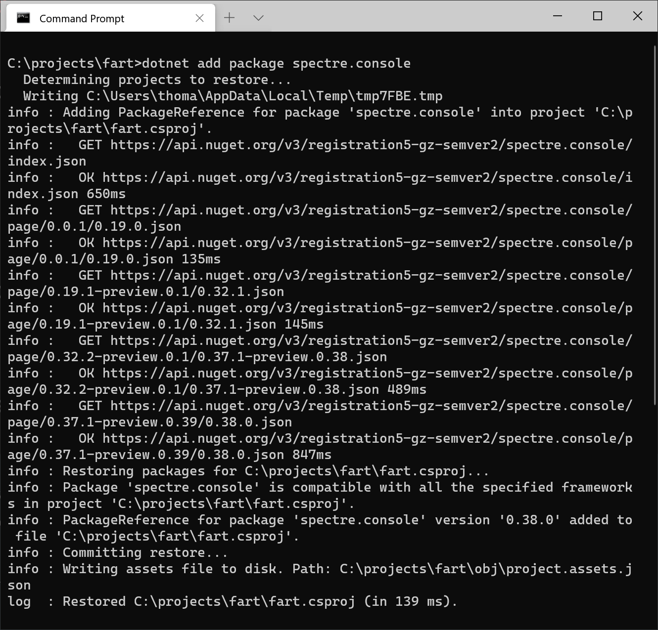 Install Spectre.Console NuGet package