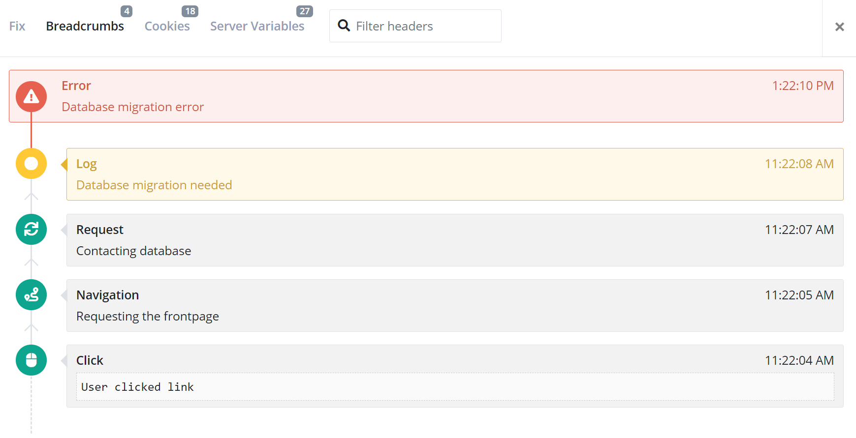 Breadcrumbs tab in elmah.io