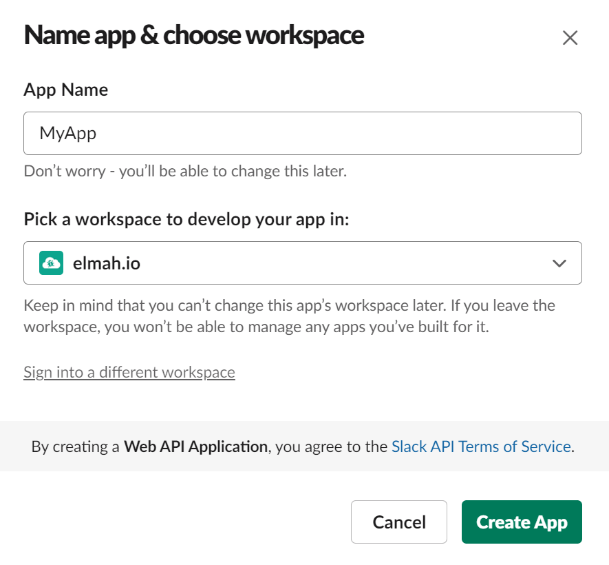 Name app & choose workspace