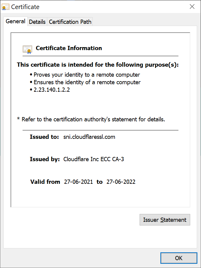 Certificate information