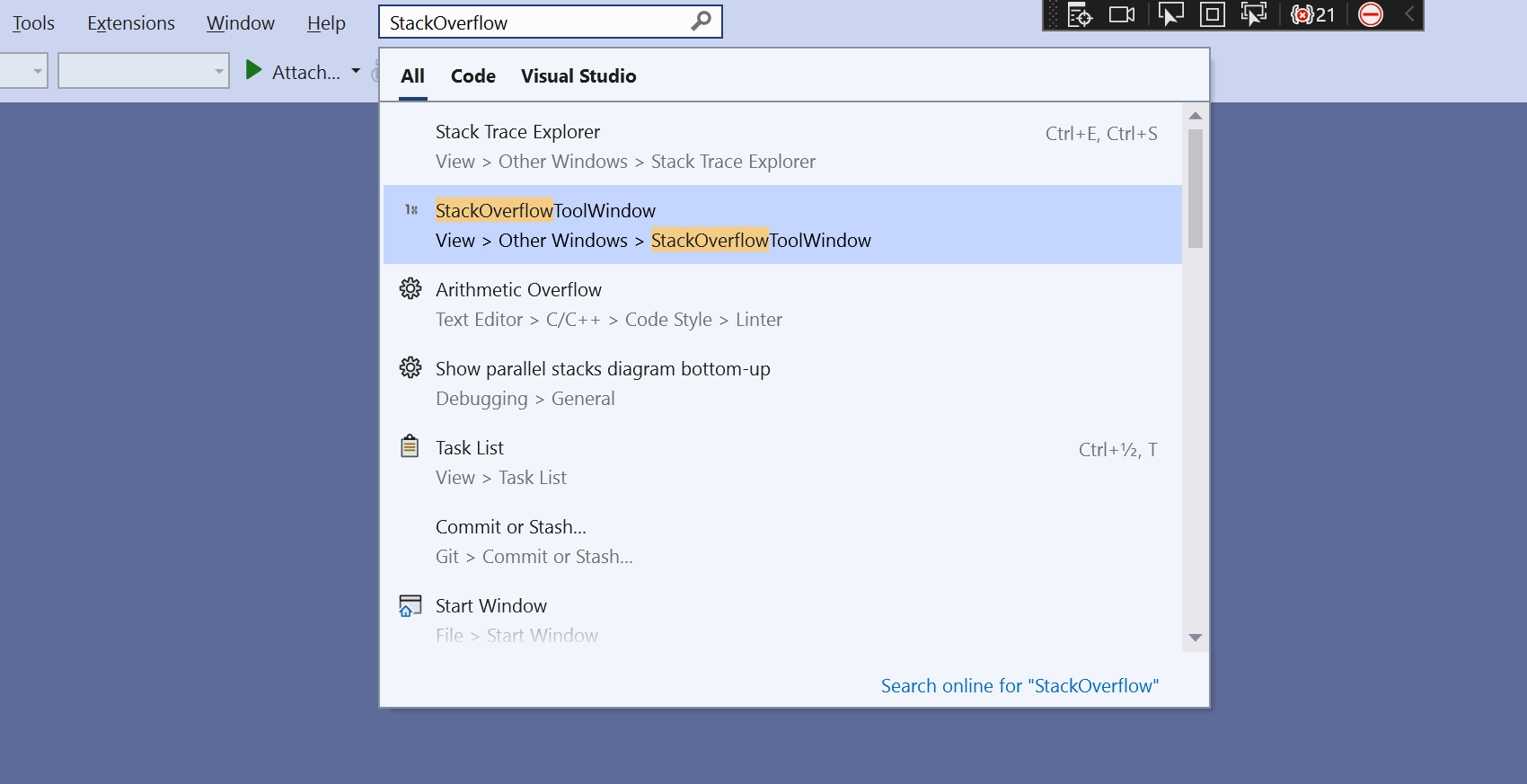 Search for the Stack Overflow extension