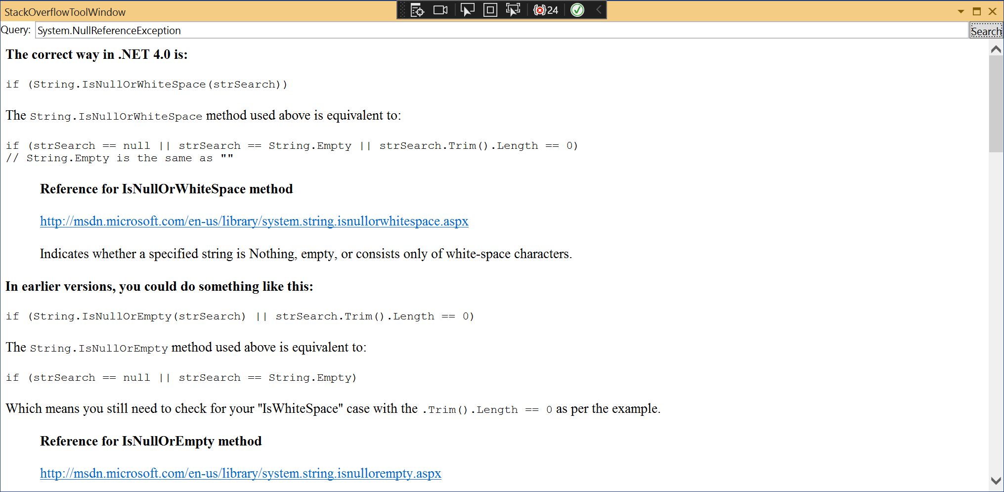 The Stack Overflow extension in action