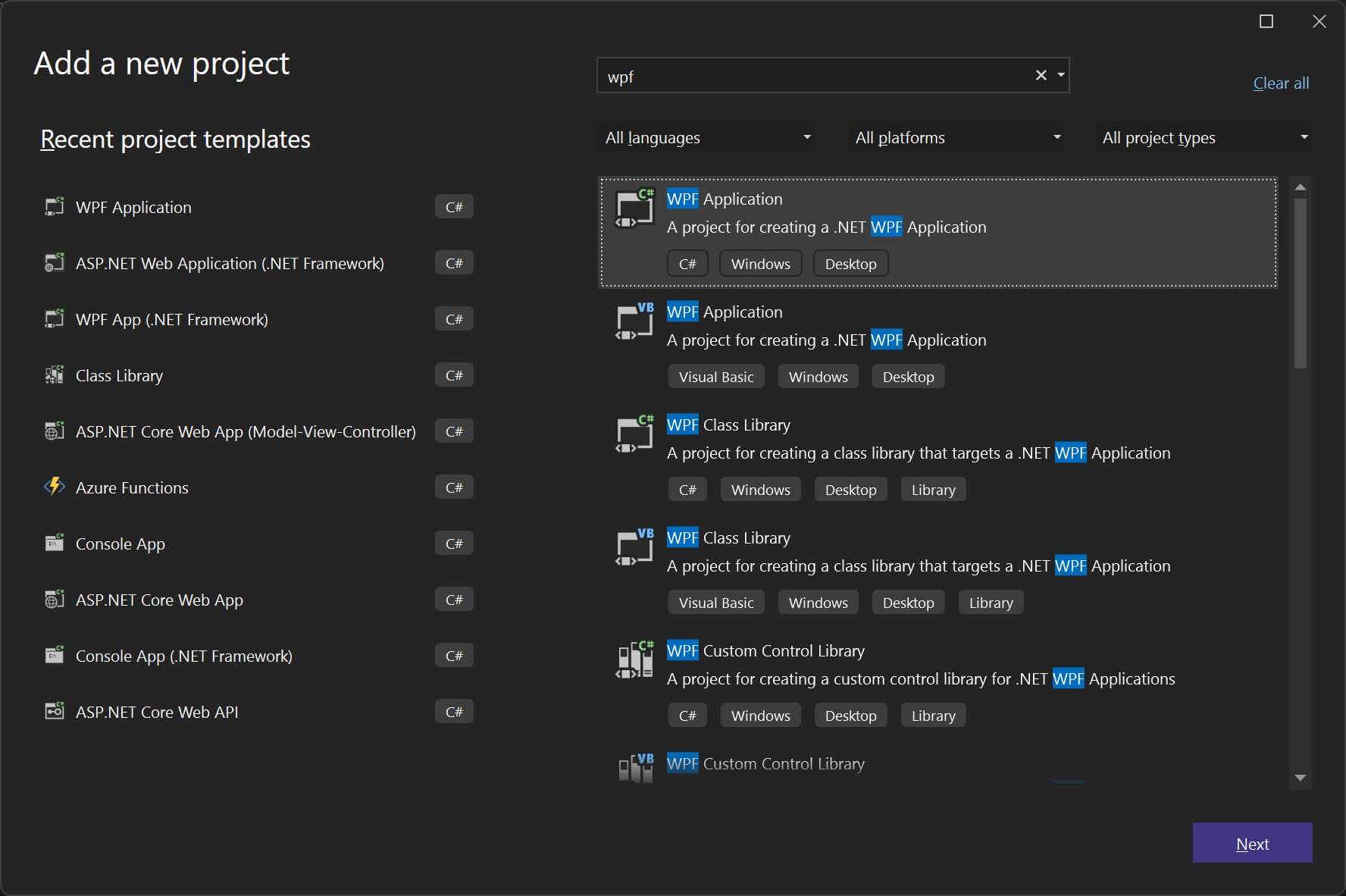 Add WPF Application in Visual Studio
