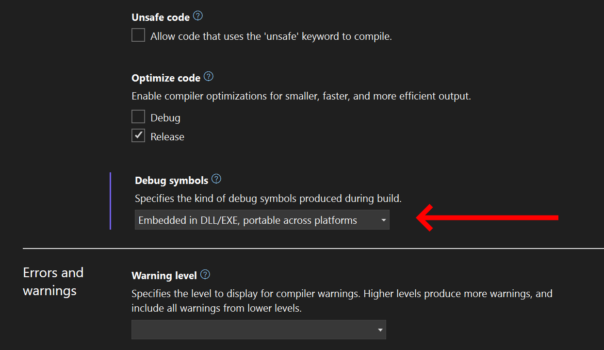 Enable Debug symbols
