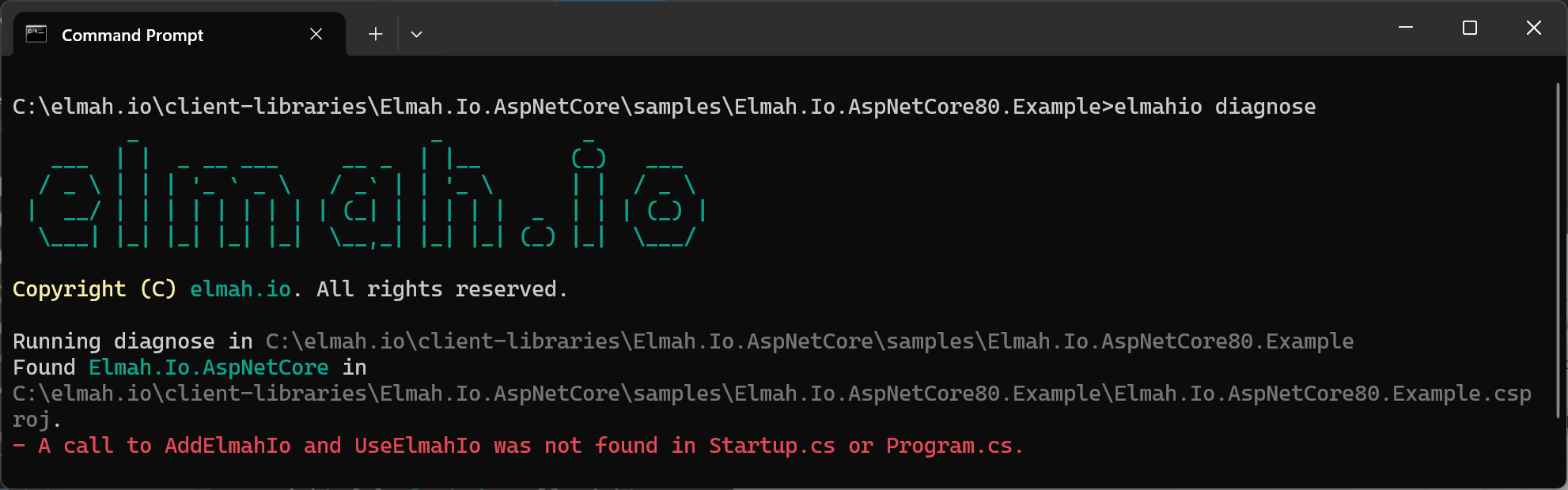 elmahio diagnose command output
