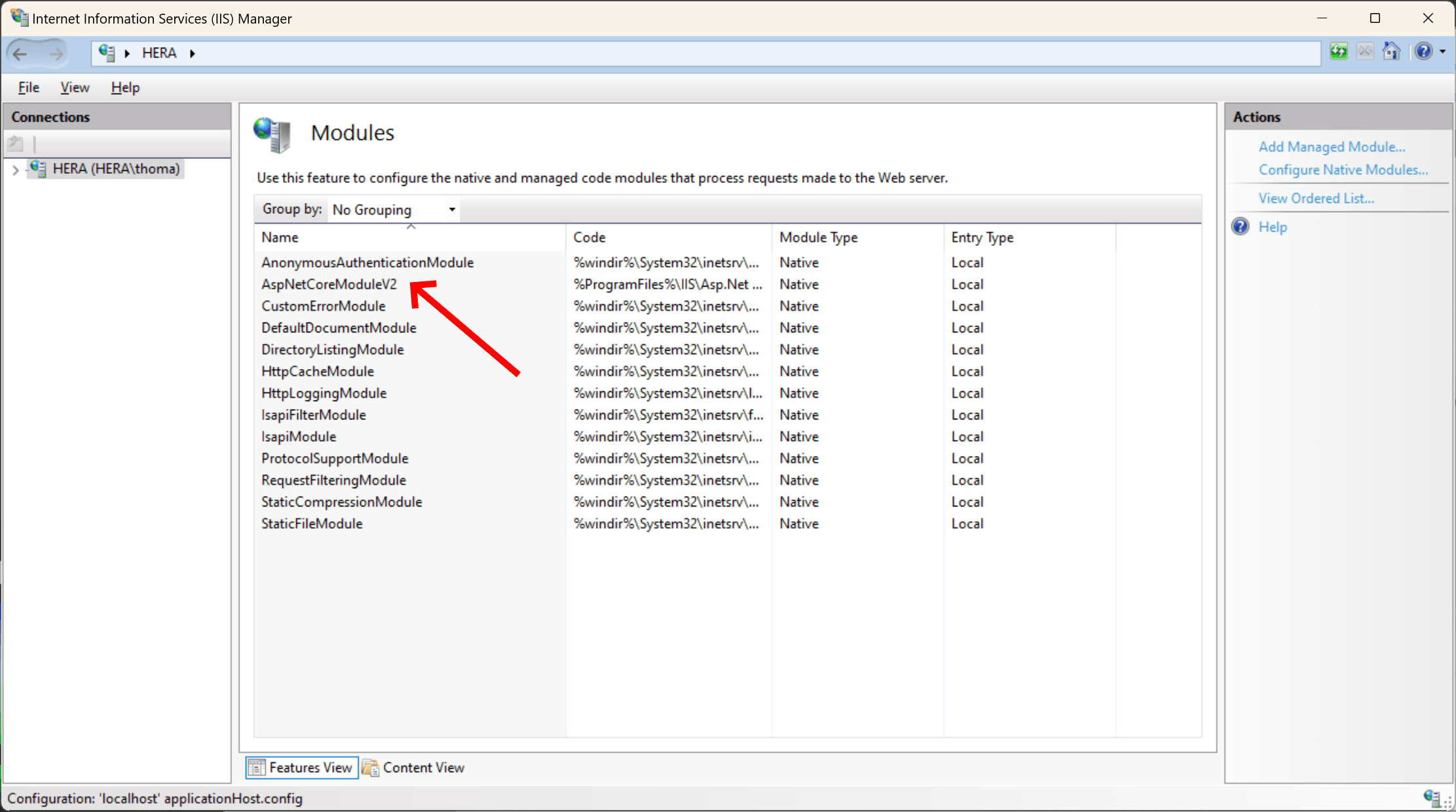 AspNetCoreModule installed in IIS