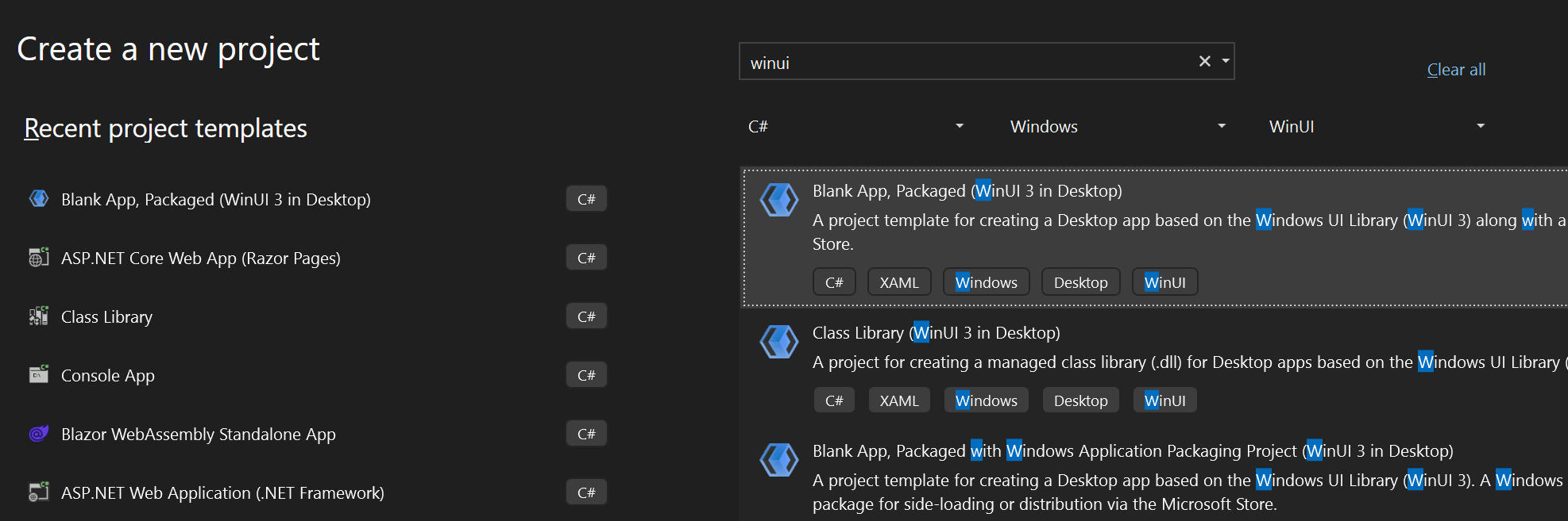 Blank App template in Visual Studio